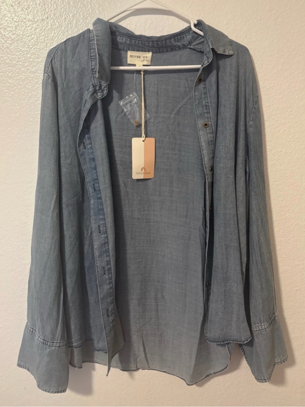 Light Wash Chambray Button-Down Shirt - Versatile Layering Top